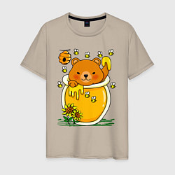 Футболка хлопковая мужская Медвежонок в баночке меда, цвет: миндальный