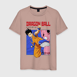 Футболка хлопковая мужская Dragon Ball - Сон Гоку - Удар, цвет: пыльно-розовый