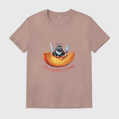 Мужская футболка Божья коровка кушает тыкву / Пыльно-розовый – фото 1