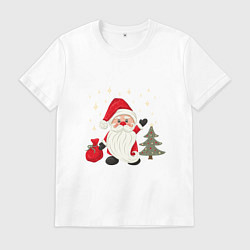 Футболка хлопковая мужская Дед Мороз с подарками Новый год, цвет: белый
