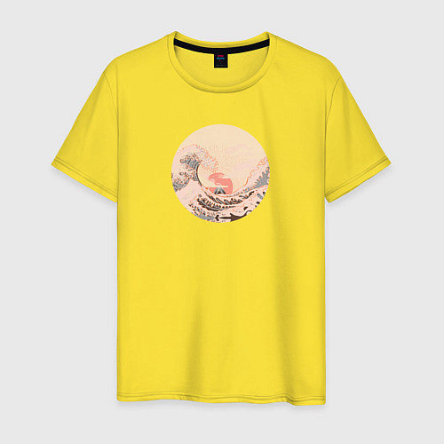 Мужская футболка Огромная волна в океане на рассвете / Желтый – фото 1