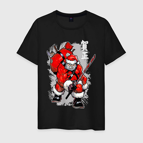 Мужская футболка Санта Клаус самурай / Черный – фото 1