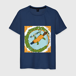 Футболка хлопковая мужская Оранжевый утконос, цвет: тёмно-синий