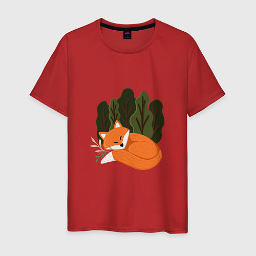 Мужская футболка Рыжая лиса на природе / Красный – фото 1