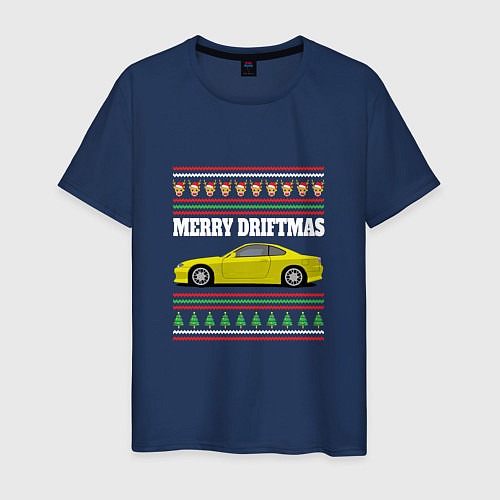 Мужская футболка Merry Driftmas Nissan Silvia S15 Ugly Sweater / Тёмно-синий – фото 1