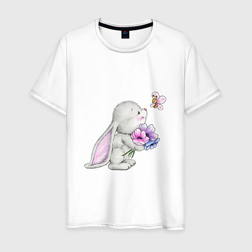 Мужская футболка Кролик дарит цветы тебе / Белый – фото 1