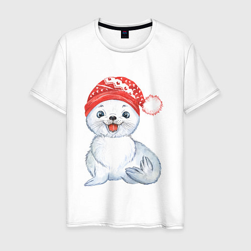Мужская футболка Новогодний тюлень / Белый – фото 1