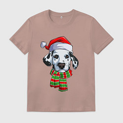 Футболка хлопковая мужская Новогодний далматинец, цвет: пыльно-розовый