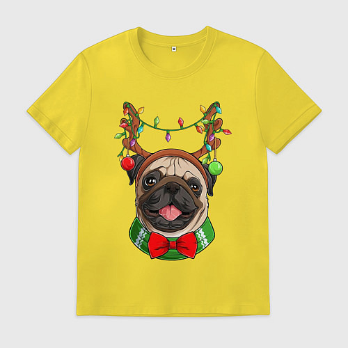 Мужская футболка Новогодний мопс / Желтый – фото 1