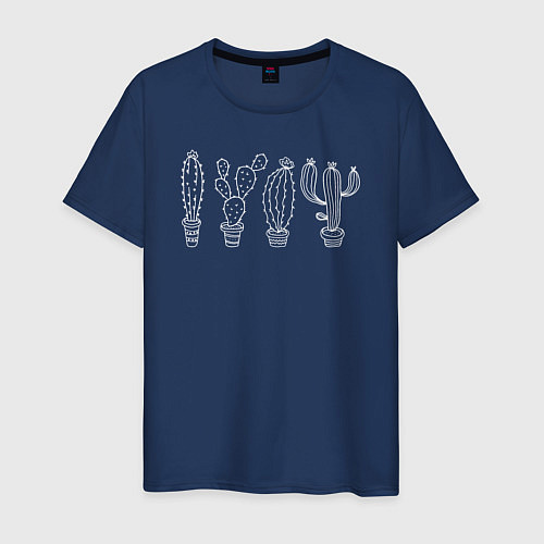 Мужская футболка Кактусы в горшочках / Тёмно-синий – фото 1