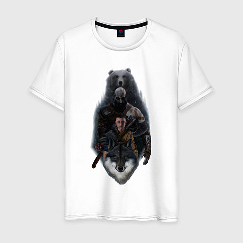Мужская футболка Кратос, Атрей и звери GoW Ragnarok / Белый – фото 1