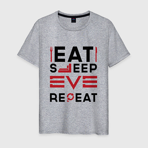 Мужская футболка Надпись: eat sleep EVE repeat / Меланж – фото 1