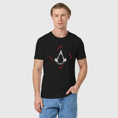 Мужская футболка Символ Assassins Creed в красном ромбе / Черный – фото 3