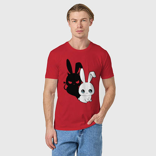 Мужская футболка Милый кролик - ангелочек или дьяволёнок? / Красный – фото 3