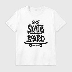 Футболка хлопковая мужская Надпись Скейтборд Нью-Йорк, цвет: белый