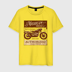 Футболка хлопковая мужская Ретро мотоцикл гранж, цвет: желтый