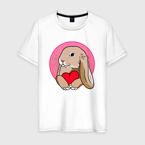 Мужская футболка Кролик с красным сердечком / Белый – фото 1