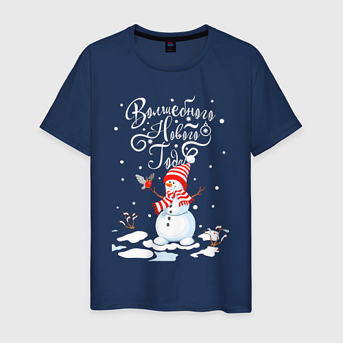 Мужская футболка Новогодний снеговик / Тёмно-синий – фото 1