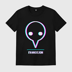 Футболка хлопковая мужская Символ Evangelion в стиле glitch, цвет: черный