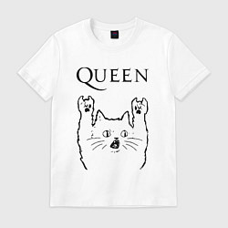 Футболка хлопковая мужская Queen - rock cat, цвет: белый