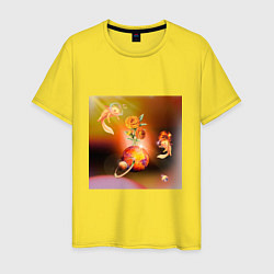 Футболка хлопковая мужская Аксолотли в космосе, цвет: желтый