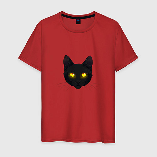 Мужская футболка Черный кот с сияющим взглядом / Красный – фото 1