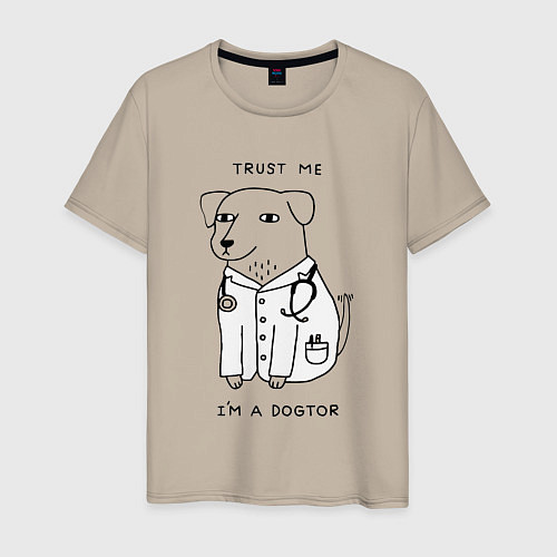 Мужская футболка Trust me im a dogtor / Миндальный – фото 1