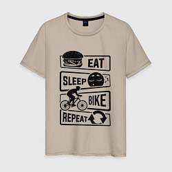 Футболка хлопковая мужская Eat sleep bike repeat art, цвет: миндальный