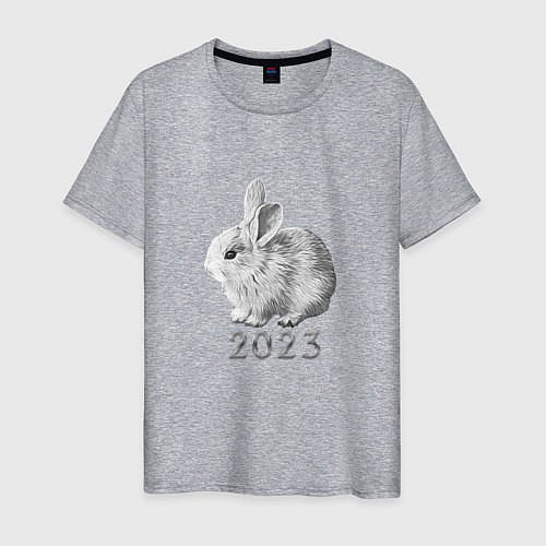 Мужская футболка Новогодний белый кролик, символ 2023 года / Меланж – фото 1