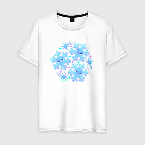 Мужская футболка Три забавные снежинки с разноцветными звездами / Белый – фото 1