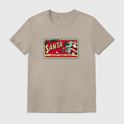 Футболка хлопковая мужская Santa is here новый год идёт, цвет: миндальный