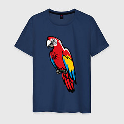 Футболка хлопковая мужская Попугай Ара на жердочке, цвет: тёмно-синий