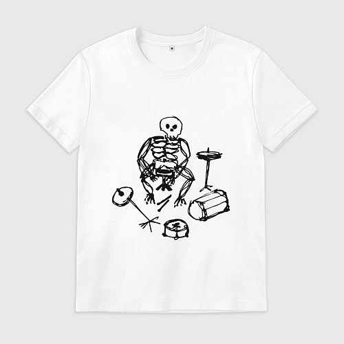 Мужская футболка Скелет барабанщик / Белый – фото 1
