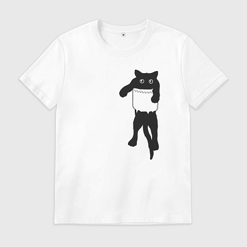 Мужская футболка Черный котик в кармане / Белый – фото 1
