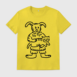 Мужская футболка Кролик гладит кота