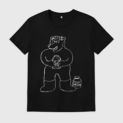 Футболка хлопковая мужская Медведь с банкой белый, цвет: черный