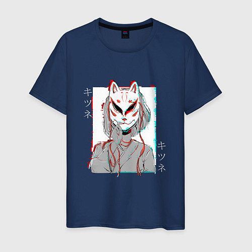 Мужская футболка Аниме девушка в маске кицунэ / Тёмно-синий – фото 1