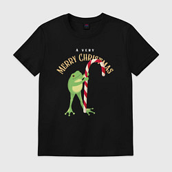 Футболка хлопковая мужская Merry christmas from a frog, цвет: черный