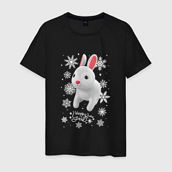 Футболка хлопковая мужская Серый кролик и снежинки, цвет: черный