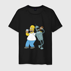 Футболка хлопковая мужская Drunk Homer and Bender, цвет: черный