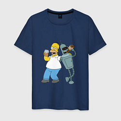 Футболка хлопковая мужская Drunk Homer and Bender, цвет: тёмно-синий