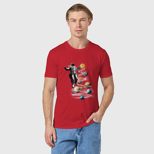 Мужская футболка Космический дед мороз и ёлка из планет / Красный – фото 3
