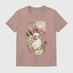 Футболка хлопковая мужская Кролик в пионах, цвет: пыльно-розовый