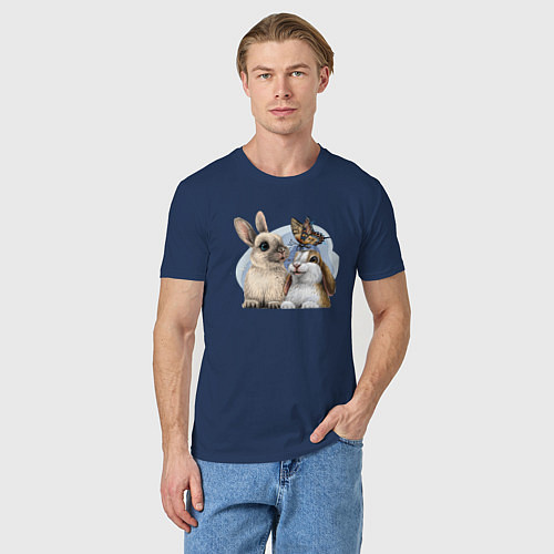 Мужская футболка Влюбленные кролики / Тёмно-синий – фото 3