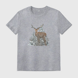 Мужская футболка Олень зимой в лесу