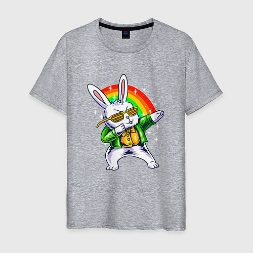 Мужская футболка Заяц на фоне радуги / Меланж – фото 1
