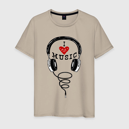 Мужская футболка I love Music - headphones / Миндальный – фото 1