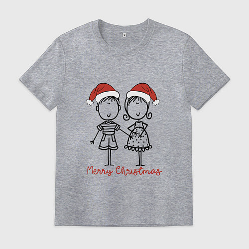 Мужская футболка Пара в новогодних колпаках / Меланж – фото 1
