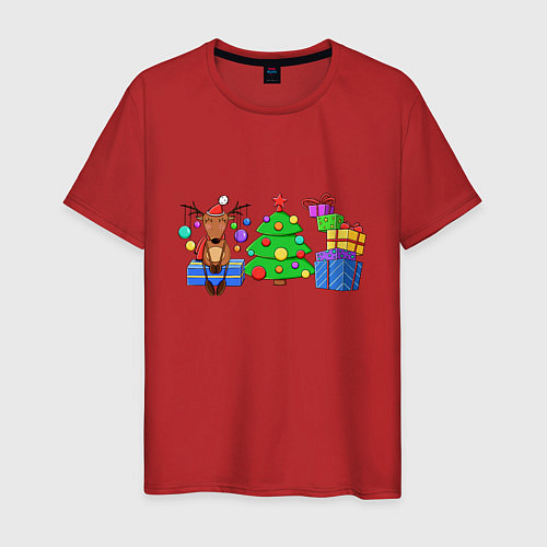 Мужская футболка Новогоднее настроение , милый олень / Красный – фото 1