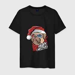 Футболка хлопковая мужская Pug merry christmas, цвет: черный